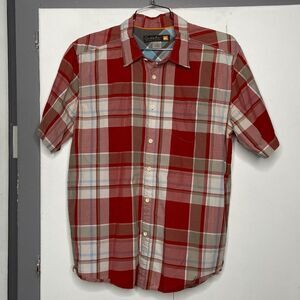 quick silver waterman casual short sleeve button up shirt large red plaid